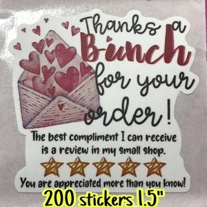 200 thanks a bunch thank you stickers 1.5”